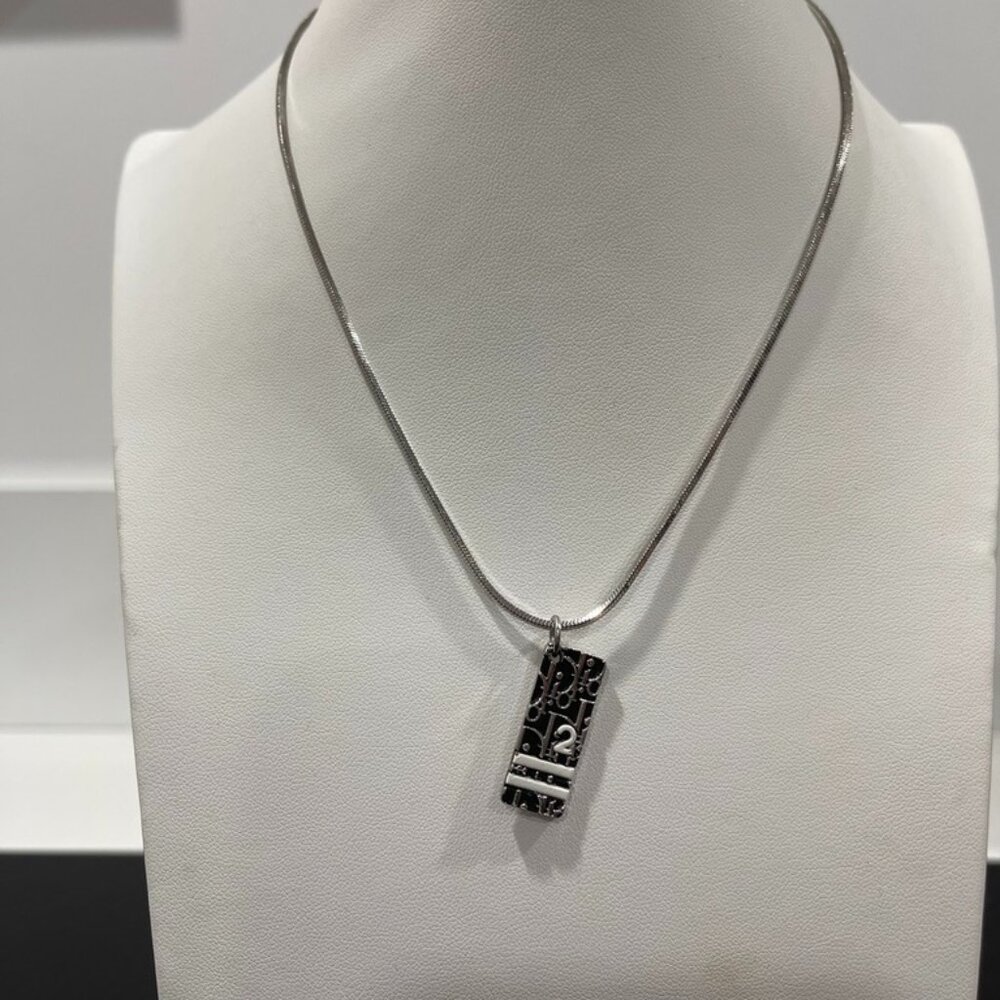 Christian Dior Enamel Monogram Pendant Necklace (2228)